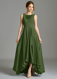 Azazie Wonderland Bridesmaid Dresses Olive A-Line Pleated Chiffon Dress image4