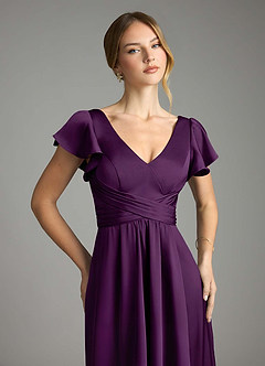 Azazie Omari Bridesmaid Dresses Grape A-Line Stretch Satin Dress image6