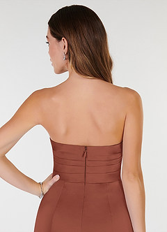 Azazie Yola Bridesmaid Dresses Auburn Sheath V-Neck Pleated Stretch Satin Convertible Dress image7