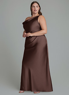 Azazie Emerson Bridesmaid Dresses Ganache Mermaid Off the Shoulder Stretch Satin Dress image10