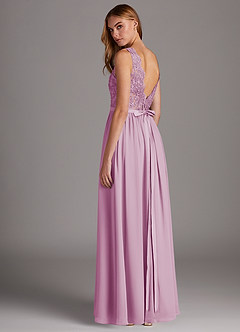 Azazie Elly Robes de demoiselle d'honneur Robe Trapèze en Mousseline de soie Encolure dégagée en dentelle Rose Bonbon image5