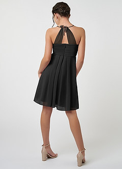 Azazie Ginny Junior Black A-Line Pleated Chiffon Dress image2