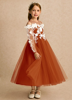 Azazie Lilah Flower Girl Dresses Paprika A-Line Lace Tulle Dress image3