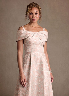 Azazie Harriett Mother of the Bride Dresses Dusty Rose A-Line Off the Shoulder Floral Jacquard Dress image5