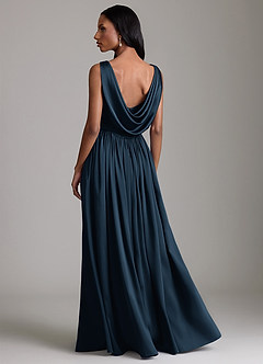 Azazie Novi Bridesmaid Dresses Dark Navy A-Line with Pockets Stretch Satin Dress image2