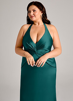 Azazie Valerie Vestidos de damas de honor Vestido de Pavo Real de Satén Elástico de Corte Sirena con Plisado image7