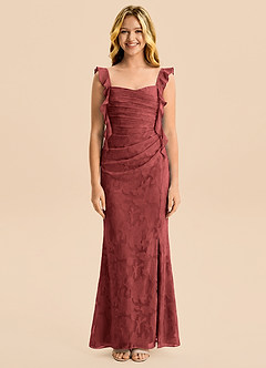 Azazie Jessamine Junior Robe Sirène en Floral Burnout Décolleté en cœur Terracotta image5