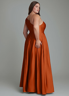 Azazie Melanie Bridesmaid Dresses Burnt Orange A-Line Off the Shoulder Stretch Satin Dress image8