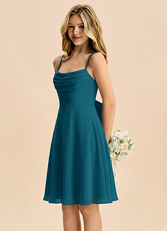Azazie Bear Junior Ink Blue A-Line Pleated Chiffon Dress image4