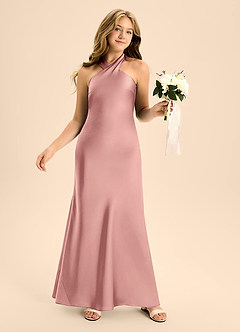 Azazie Doretta Junior Vestido de Rosetón de Satén Elástico de Corte En A con Plisado image5