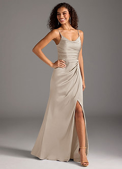 Azazie Deandra Robes de demoiselle d'honneur Robe Sirène en Satin extensible Plissée Givre image5