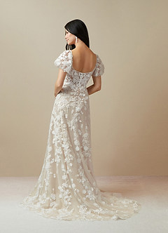 Azazie Vivienne Wedding Dresses Diamond White Nude A-Line Sweetheart Lace Dress image5