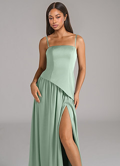 Azazie Adeline Bridesmaid Dresses Agave A-Line Strapless Stretch Satin Convertible Dress image2