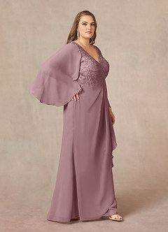 Azazie Perry Kleider für die Brautmutter Meerjungfrau-Linie V-Hals Spitze Chiffon Kleid Altrosa image10