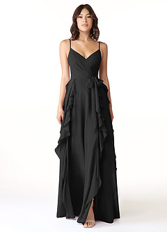 Azazie Peyton Robes de demoiselle d'honneur Robe Trapèze en Mousseline de soie Rayé Noir image5