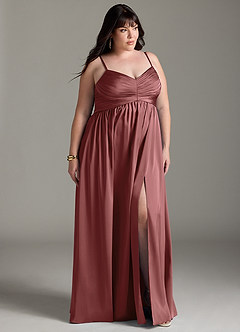 Azazie Alia Bridesmaid Dresses Amethyst A-Line Pleated Stretch Satin Dress image19