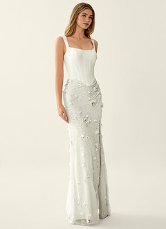 Belinda Ivory 3D Flowers Corset Lace Up Back Mermaid Prom Dress image5