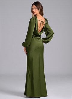 Azazie Rylina Bridesmaid Dresses Olive Mermaid Long Sleeve Stretch Satin Dress image5