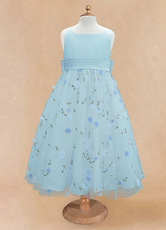 Azazie Pollie vestidos de niña de las flores Vestido de Azul Cielo de Tul de Corte en A con Lazo image11
