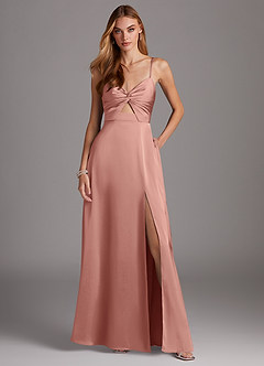 Azazie Jenna Bridesmaid Dresses Rosette A-Line Pleated Stretch Satin Dress image2