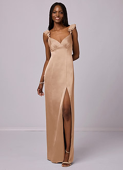 Barbie ♥ Azazie Bridesmaid Dresses English Rose Sheath Stretch Satin Dress image4