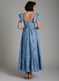 Azazie Anaya Bridesmaid Dresses Steel Blue A-Line Ruched Floral Burnout Dress image2