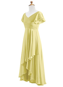 Azazie Caria Junior Robe Trapèze en Mousseline de soie Plissée Sorbet Citron image3