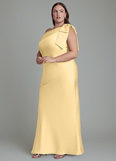 Azazie Yuanna Bridesmaid Dresses Butter Mermaid One Shoulder Stretch Satin Dress image13