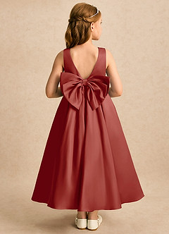 Azazie Cali Blumenmädchenkleider A-Linie Schleifen Matte Satin Kleid Terrakotta image3