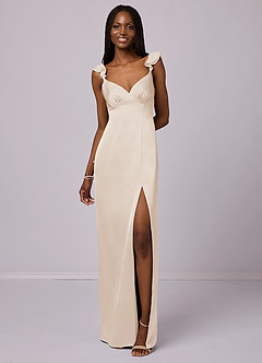 Barbie ♥ Azazie Bridesmaid Dresses White Alabaster Sheath Stretch Satin Dress image4
