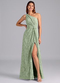 Azazie Brooke Bridesmaid Dresses Dusty Sage A-Line One Shoulder Floral Burnout Dress image3