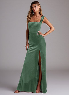Azazie Junia Bridesmaid Dresses Eucalyptus Sheath Off the Shoulder Velvet Convertible Dress image4