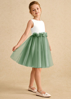 Azazie Louisa Flower Girl Dresses Ivory Matcha A-Line Sleeveless Tulle Dress image5