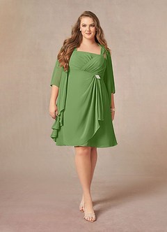 Azazie Olivia Mère de la mariée Robes Robe Trapèze en Mousseline de soie Encolure carrée plissée Basilic image7