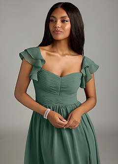 Azazie Anaya Bridesmaid Dresses Sea Moss A-Line Pleated Chiffon Dress image6