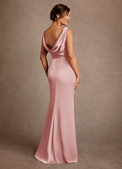 Azazie Baltimore Mère de la mariée Robes Robe Trapèze en Satin extensible Plissée Rose Poudré image2