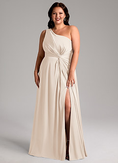 Azazie Brooke Brautjungfernkleider A-Linie One-Shoulder Stretch-Satin Kleid Alabaster Weiß image8