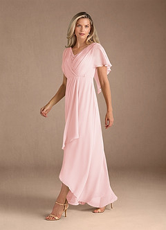 Azazie Eliza Mother of the Bride Dresses Blushing Pink A-Line V-Neck Pleated Chiffon Dress image8