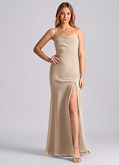 Azazie Grata Brudtärnklänningar Klä av Sjöjungfru i Chiffong Plisserad Taupe image6