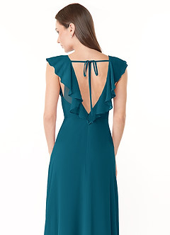 Azazie Yoko Jurken voor bruidsmeisjes Jurk van Chiffon met A-Lijn Ruches Inkt Blauw image6