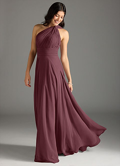 Azazie Charlize Bridesmaid Dresses Sangria A-Line One Shoulder Chiffon Dress image1