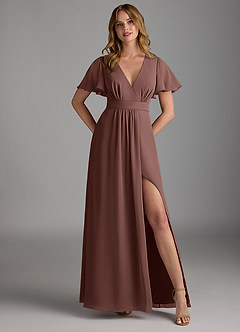 Azazie Zaniah Bridesmaid Dresses Espresso A-Line Chiffon Dress image1