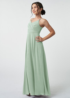 Azazie Avelina Junior Agave A-Line Pleated Chiffon Dress image4
