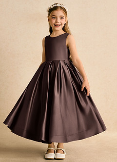 Azazie Cailee Flower Girl Dresses Ganache Ball-Gown Pleated Matte Satin Dress image4