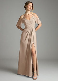 Azazie Dakota Bridesmaid Dresses Taupe A-Line V-Neck Pleated Chiffon Dress image5