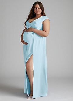 Azazie Allessia Maternity Bridesmaid Dresses A-Line Pleated Stretch Satin Floor-Length Dress image8