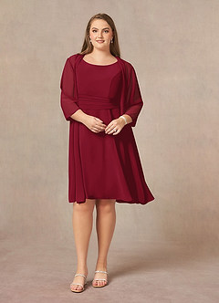 Azazie Shirley Kleider für die Brautmutter A-Linie Schaufel Gefaltet Chiffon Kleid Burgunderrot image8