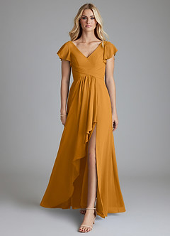 Azazie Omari Vestidos de damas de honor Vestido de Caramelo de Gasa de Corte en A image3