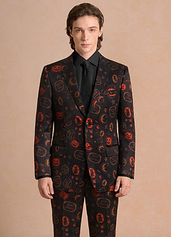 front Caleb Schwarz Anzugjacke mit Vintage-Halloween-Print