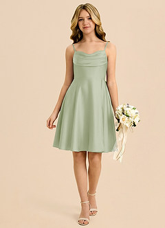 Azazie Bear Vestido de Salvia Polvorienta de Satén Elástico de Corte en A con Escote de Corazón image1